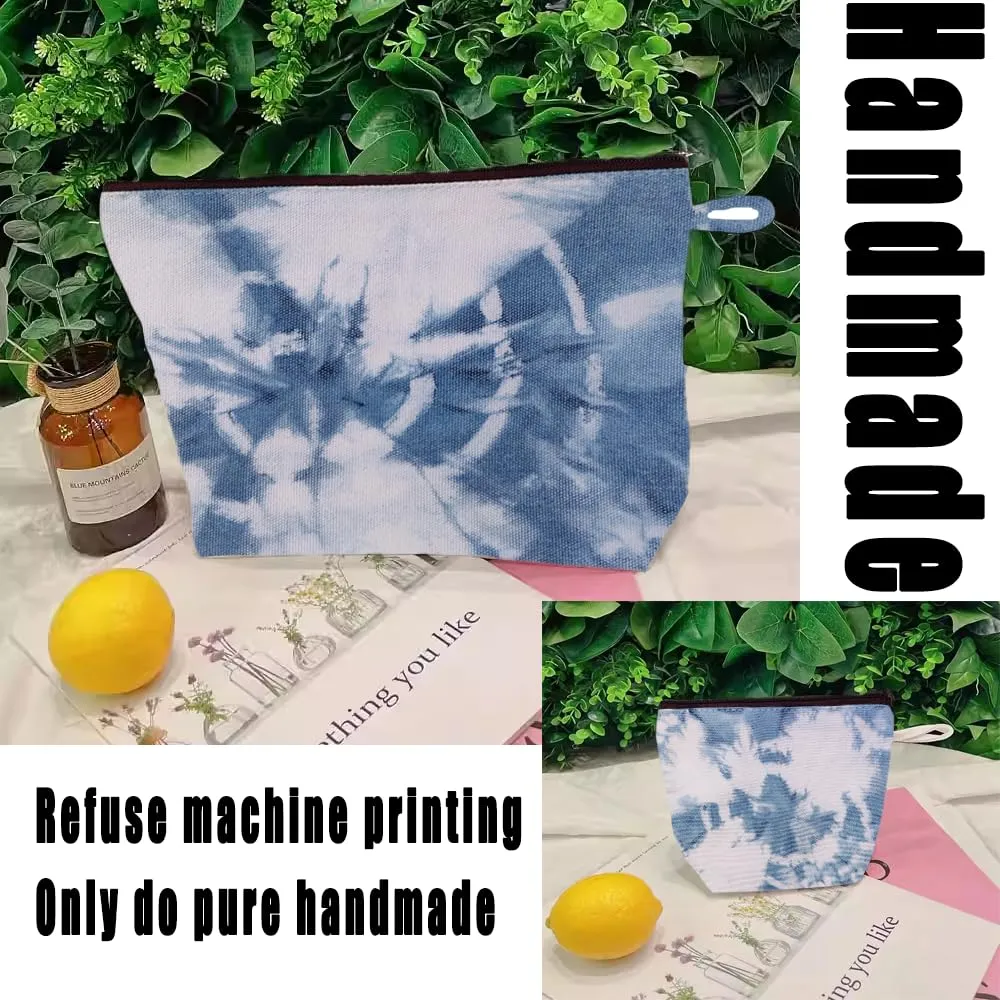 2 Pcs Handmade Makeup Case, Toiletry Bag, Natural Linen Zipper Pouch, Unique Tie Dye Bag, Storage Bag, Travel Accessory Pouch  Handmade Bag Organizer for Toiletries, Shaving & Grooming Kit