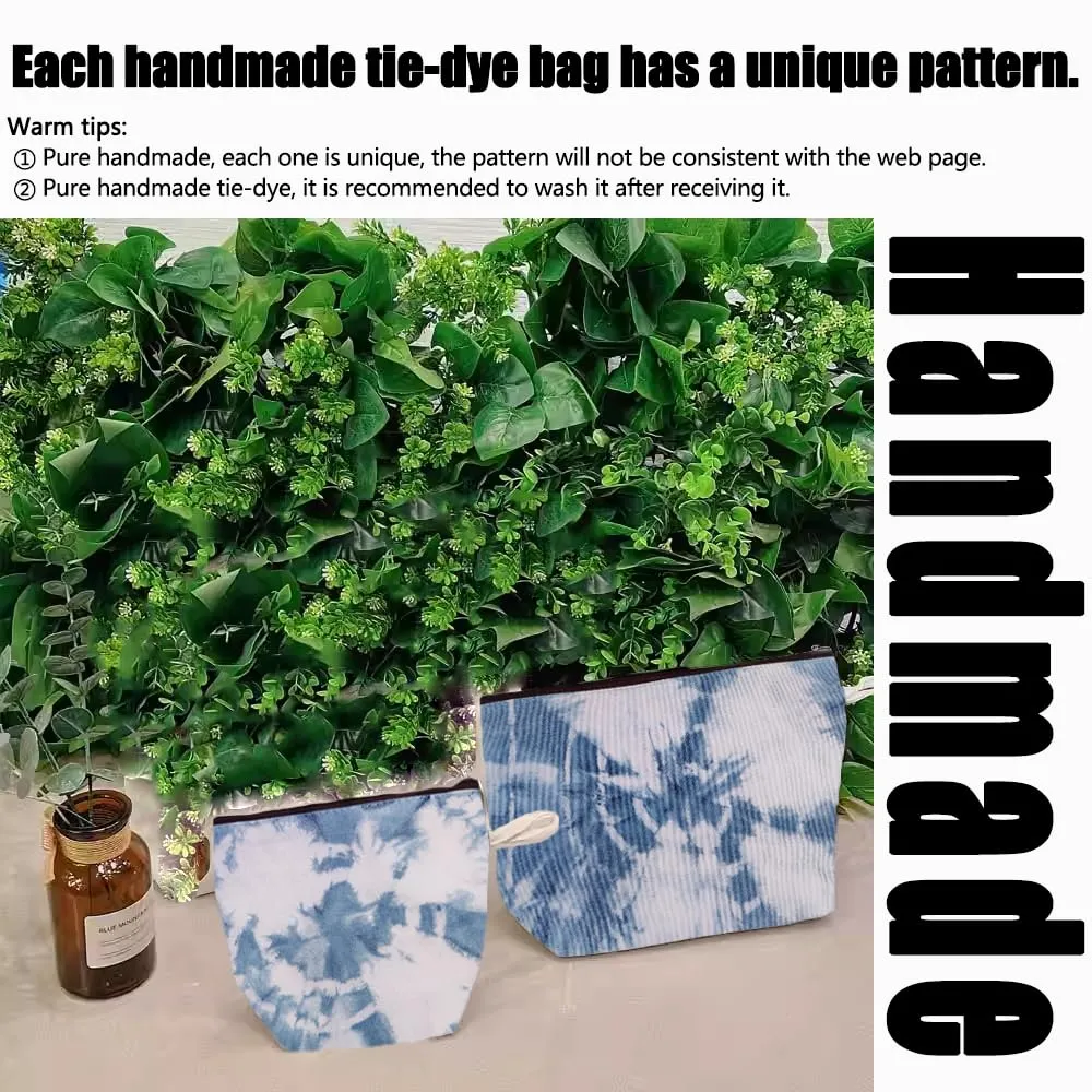 2 Pcs Handmade Makeup Case, Toiletry Bag, Natural Linen Zipper Pouch, Unique Tie Dye Bag, Storage Bag, Travel Accessory Pouch  Handmade Bag Organizer for Toiletries, Shaving & Grooming Kit