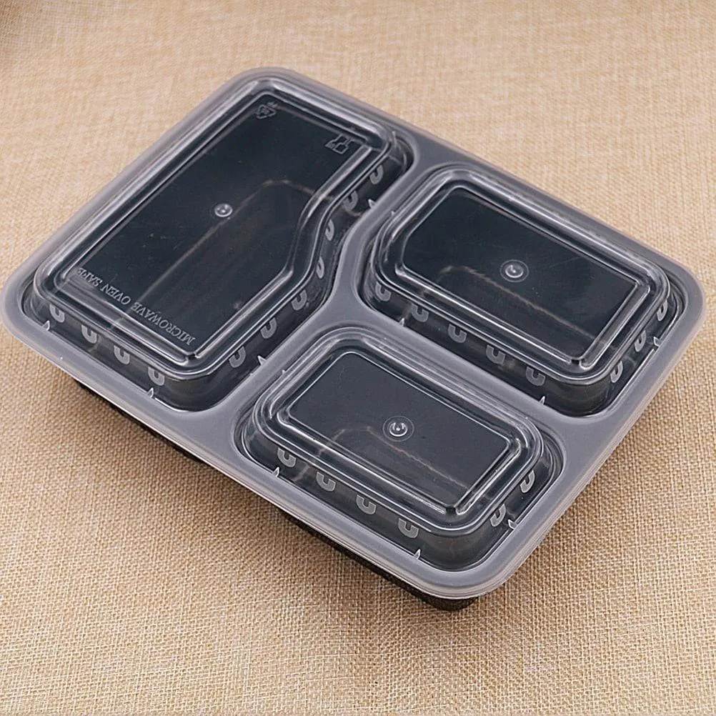 3-Compartment Disposable Food Containers 20 pcs Set