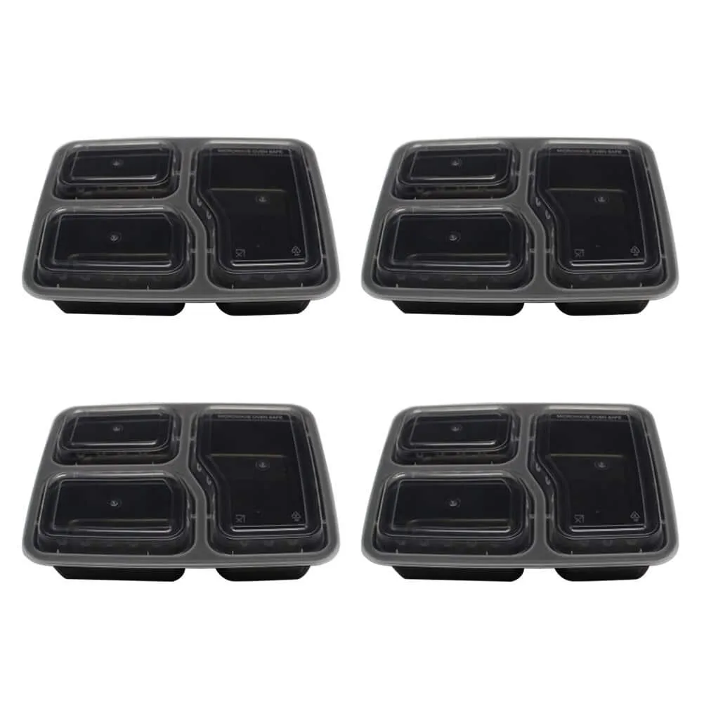 3-Compartment Disposable Food Containers 20 pcs Set