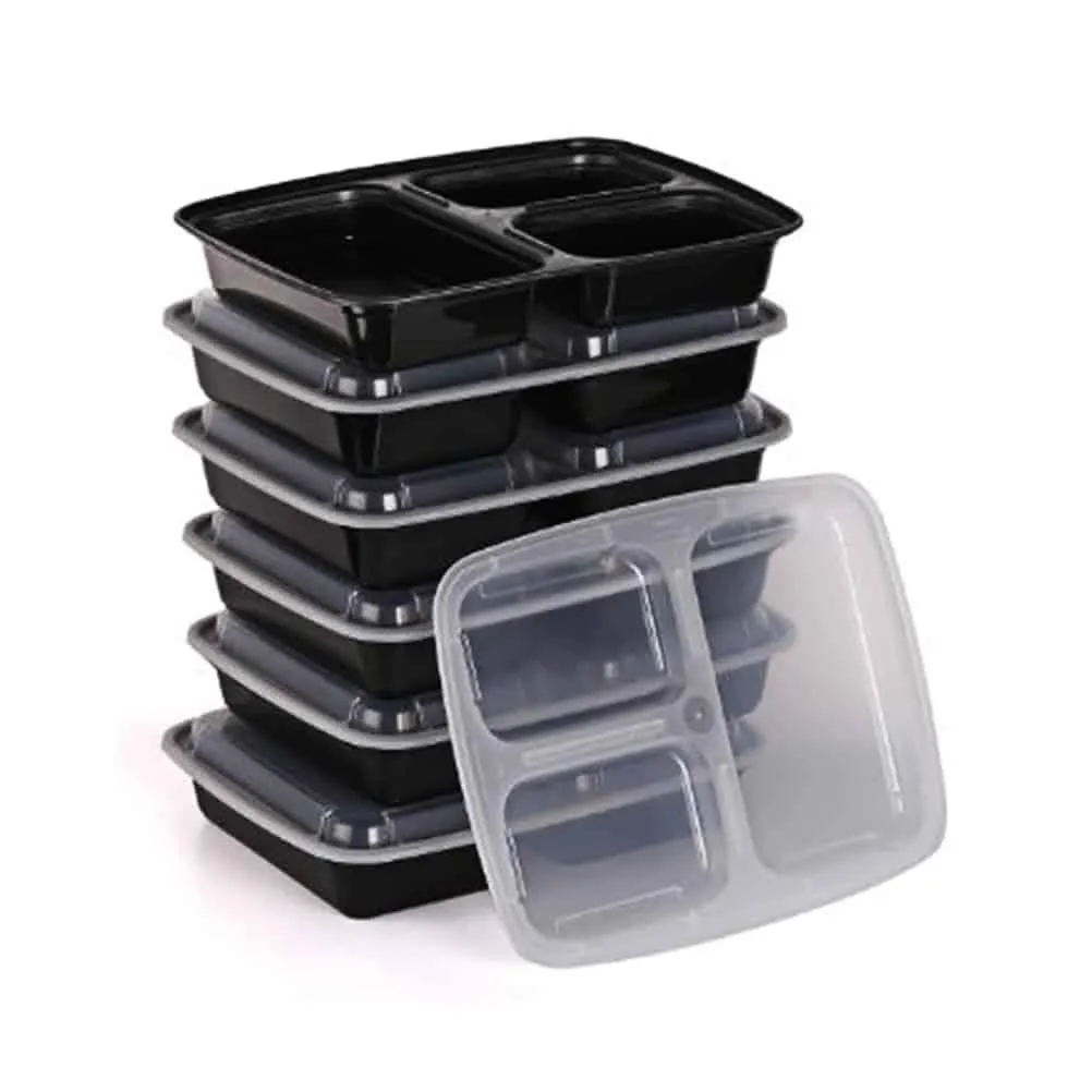 3-Compartment Disposable Food Containers 20 pcs Set