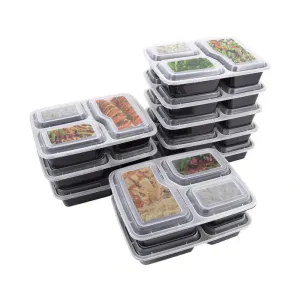 3-Compartment Disposable Food Containers 20 pcs Set