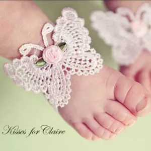 3Pcs/Set Toddler Girl Barefoot Sandals & Headband Flowers Baby Shoe Socks for Newborn Infant Red Sandals for Baby Girl White&Butterfly3