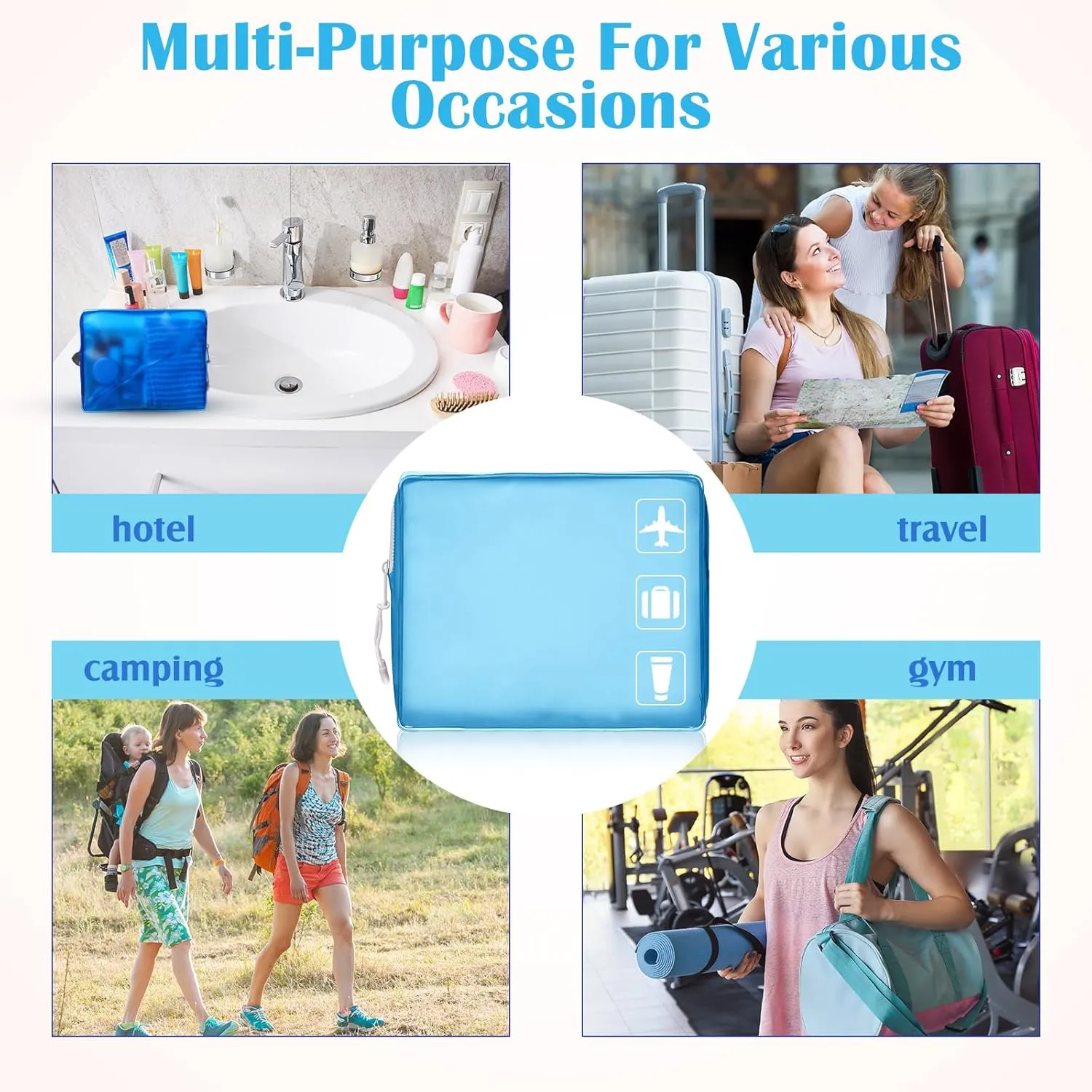 4 Pack TSA Approved Travel Toiletry Bags Frosted Translucent Leak-proof Cosmetic Makeup Bags for Women Men Travel Organizer Airport Security(Blue,6.7 x 5.5 x 1.8 Inch)