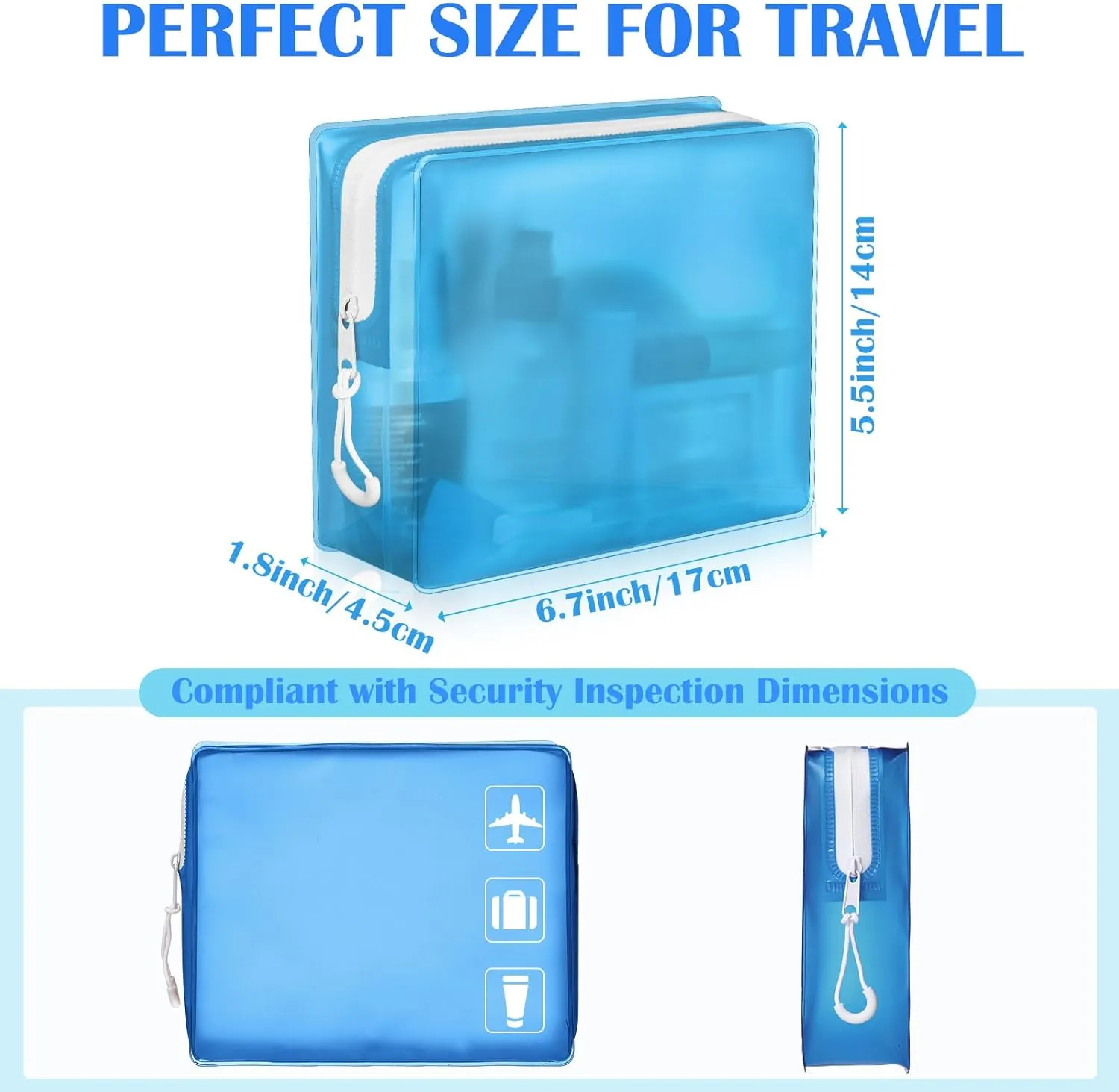 4 Pack TSA Approved Travel Toiletry Bags Frosted Translucent Leak-proof Cosmetic Makeup Bags for Women Men Travel Organizer Airport Security(Blue,6.7 x 5.5 x 1.8 Inch)