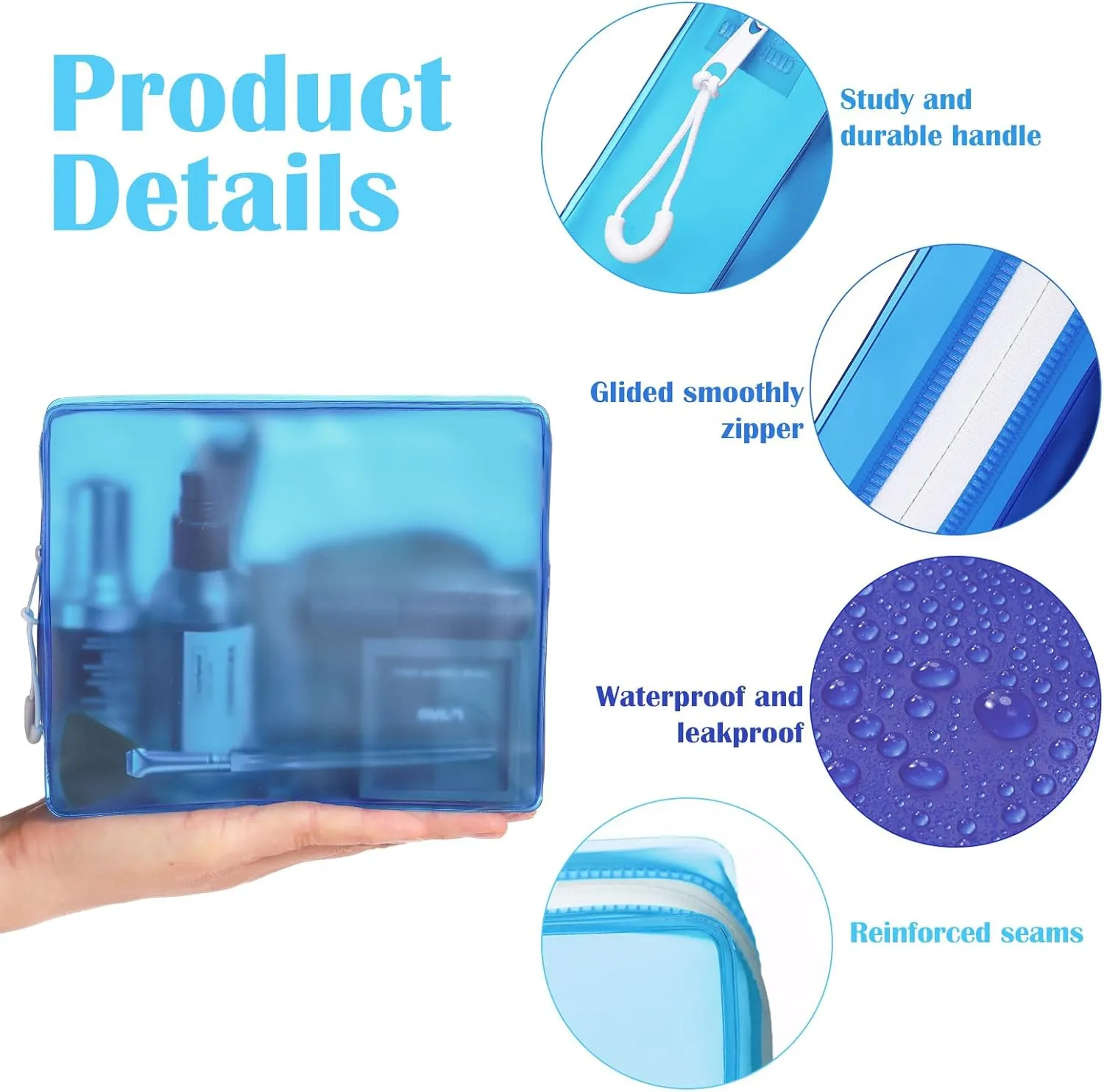 4 Pack TSA Approved Travel Toiletry Bags Frosted Translucent Leak-proof Cosmetic Makeup Bags for Women Men Travel Organizer Airport Security(Blue,6.7 x 5.5 x 1.8 Inch)