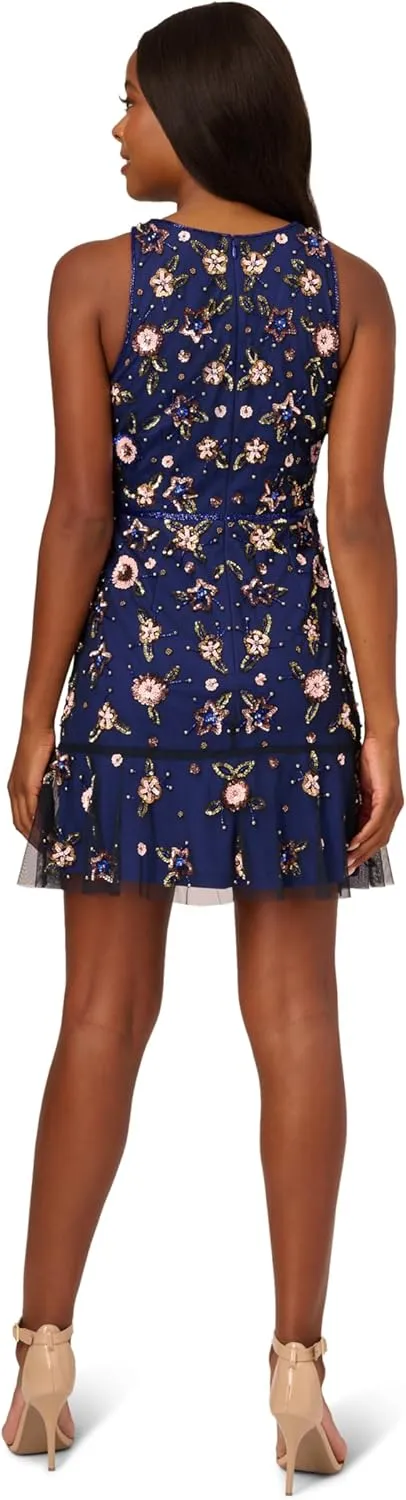 Adrianna Papell Women's Floral Beaded Short Dress