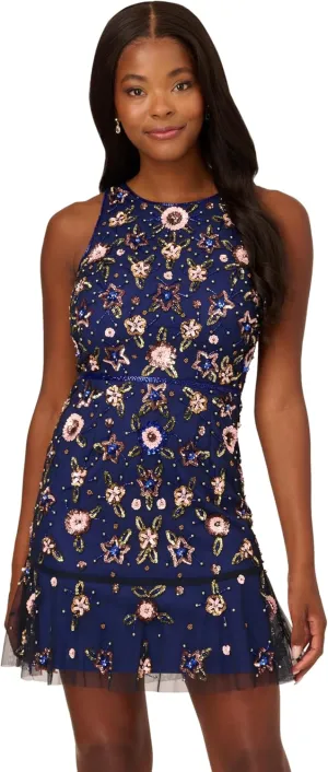 Adrianna Papell Women's Floral Beaded Short Dress