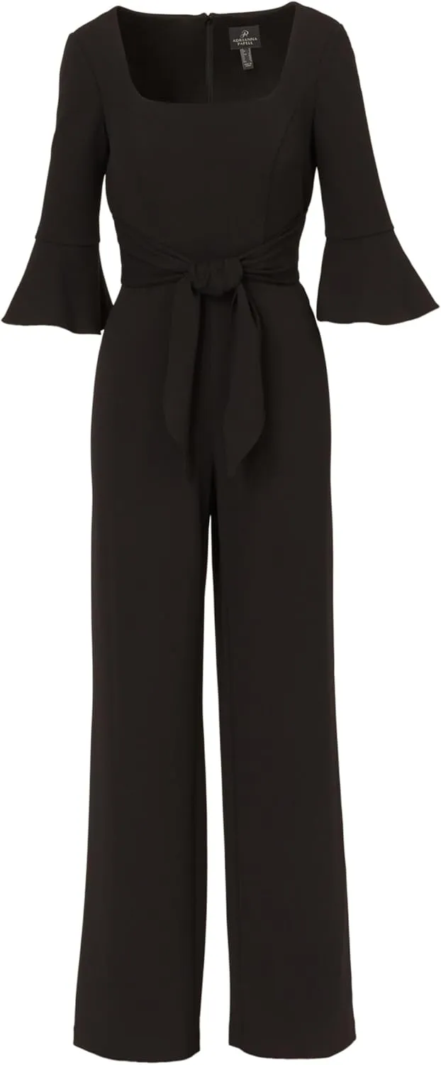 Adrianna Papell Womens Knit Crepe Tie Front Jumpsuit
