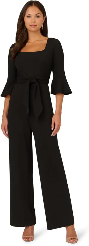 Adrianna Papell Womens Knit Crepe Tie Front Jumpsuit