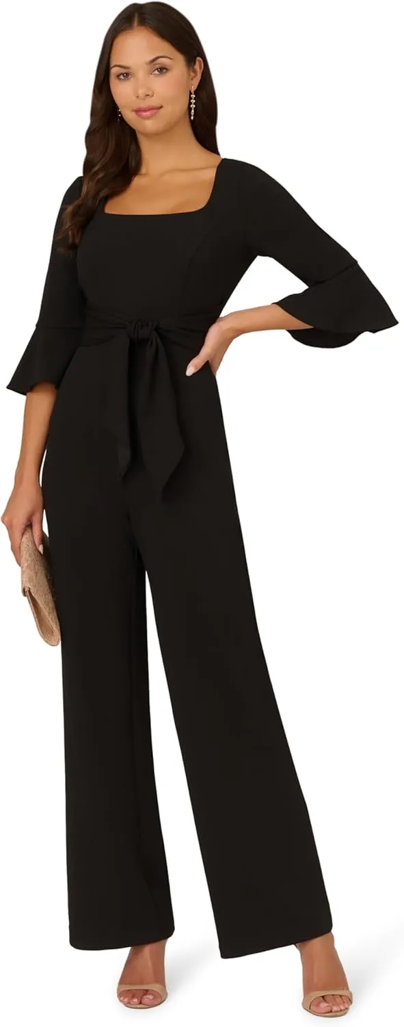 Adrianna Papell Womens Knit Crepe Tie Front Jumpsuit