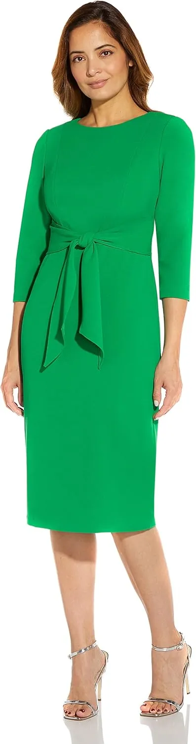 Adrianna Papell Women's Knit Crepe Tie Waist Sheath