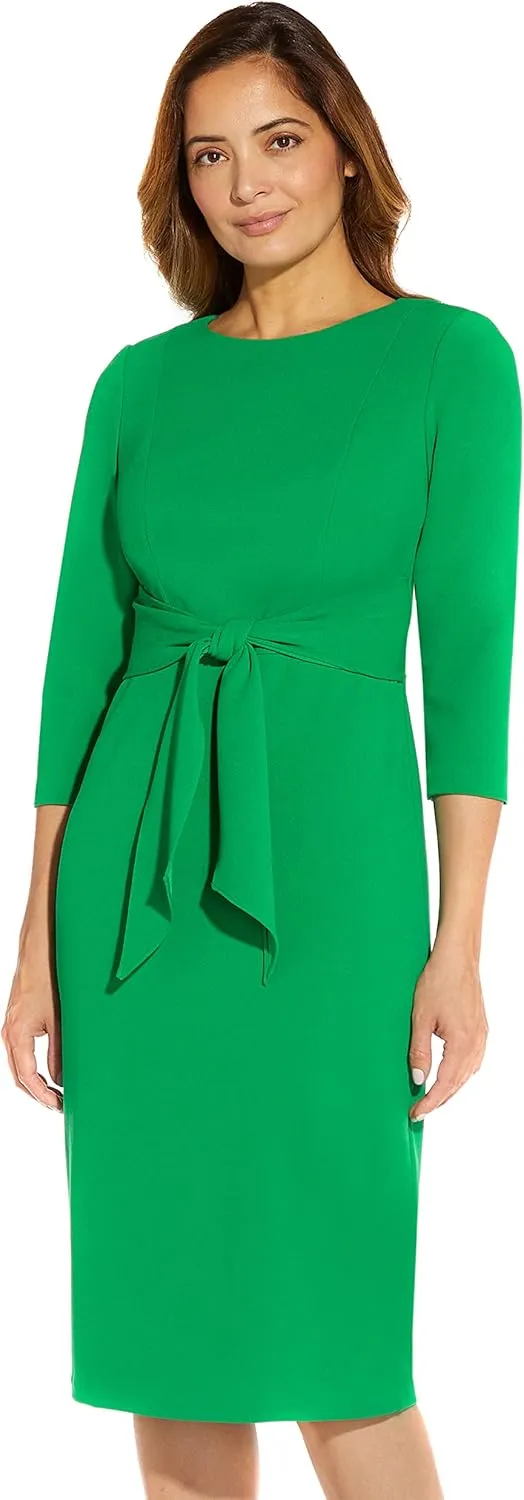 Adrianna Papell Women's Knit Crepe Tie Waist Sheath