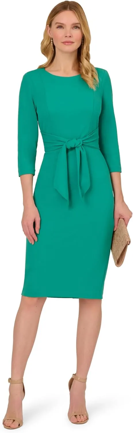 Adrianna Papell Women's Knit Crepe Tie Waist Sheath