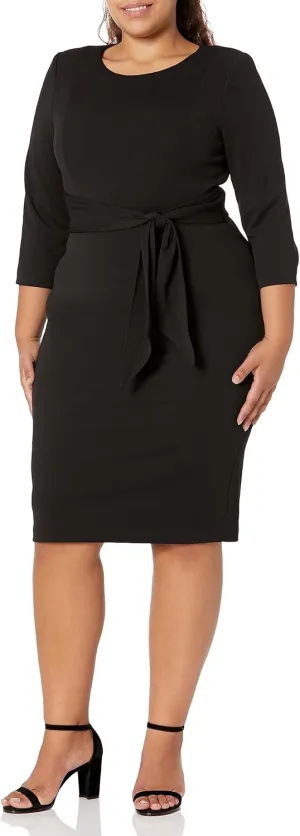 Adrianna Papell Women's Knit Crepe Tie Waist Sheath
