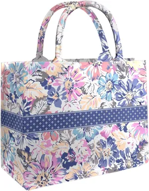 Aesthetic Boho Tote Bag for Women Medium Reusable Grocery Vintage Floral Bag with Flowers Bird for Shopping Traveling