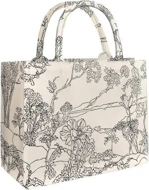 Aesthetic Boho Tote Bag for Women Medium Reusable Grocery Vintage Floral Bag with Flowers Bird for Shopping Traveling