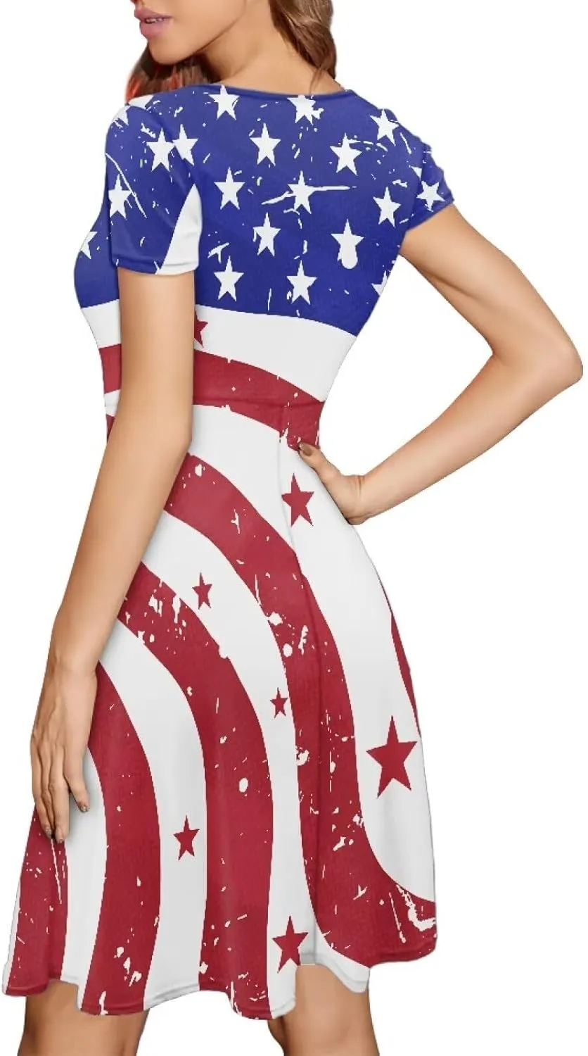 AFPANQZ Womens Casual Summer Lightweight Vintage Dress Short Sleeve Midi Dress Knee-Long Luxury Formal Dress