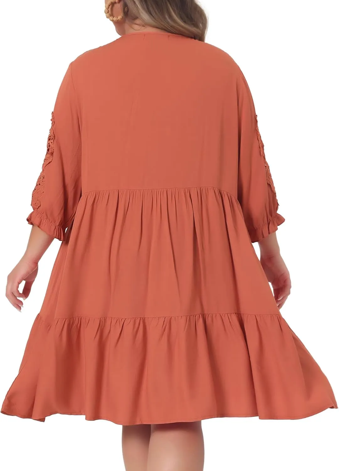 Agnes Orinda Plus Size Summer Dress for Womens Tie Neck Lace Sleeve Casual Ruffle Midi Flowy Dresses