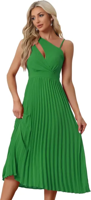 Allegra K Women's Summer Pleated Dress One Shoulder Sleeveless Cinched Waist Party Cocktail Dresses