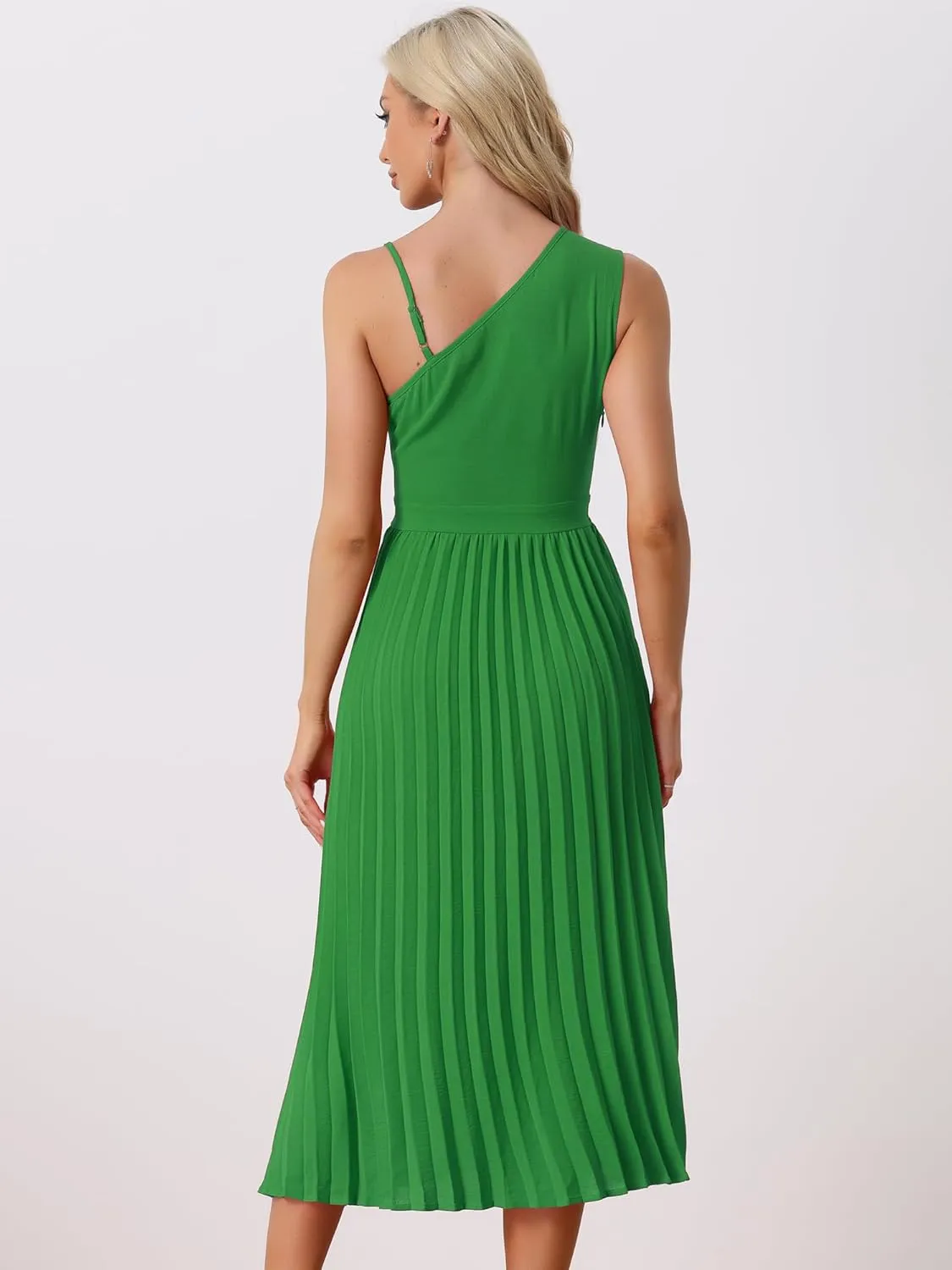 Allegra K Women's Summer Pleated Dress One Shoulder Sleeveless Cinched Waist Party Cocktail Dresses