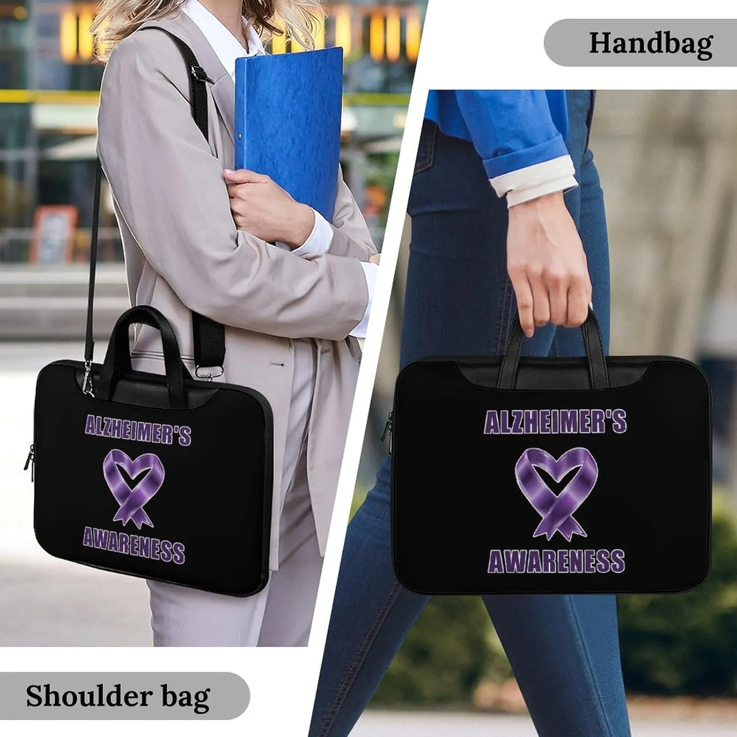 Alzheimer's Awareness Leather Bag Laptop Case Slim Water Resistant Computer Bags with Handle Briefcase for Work