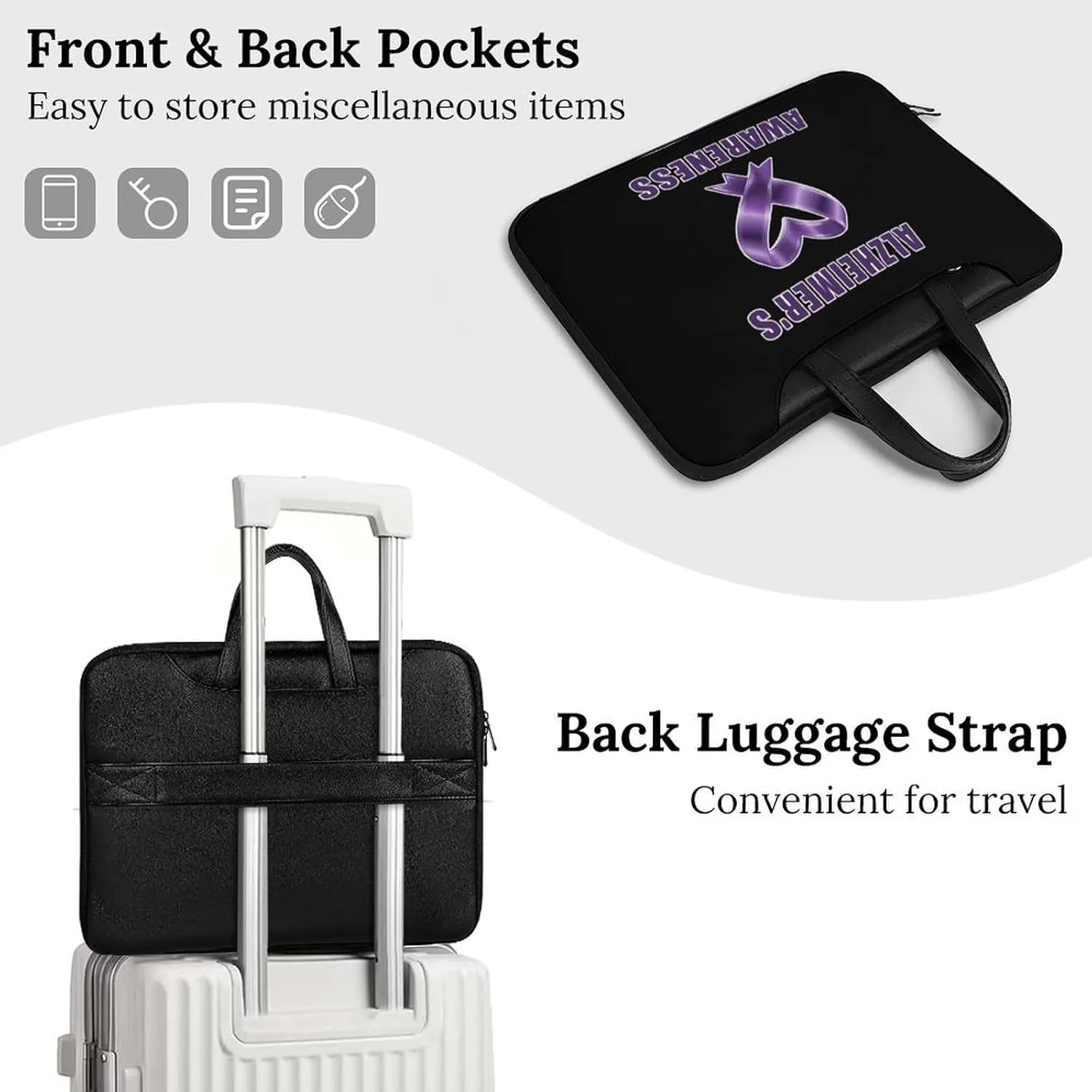 Alzheimer's Awareness Leather Bag Laptop Case Slim Water Resistant Computer Bags with Handle Briefcase for Work