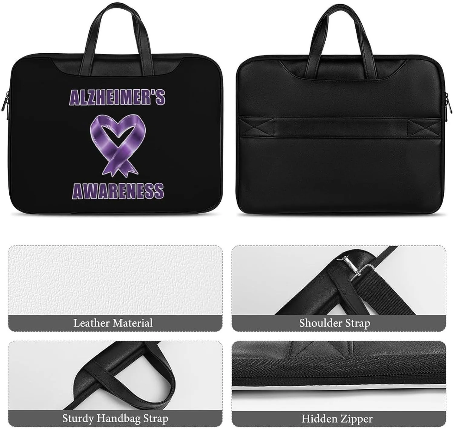 Alzheimer's Awareness Leather Bag Laptop Case Slim Water Resistant Computer Bags with Handle Briefcase for Work