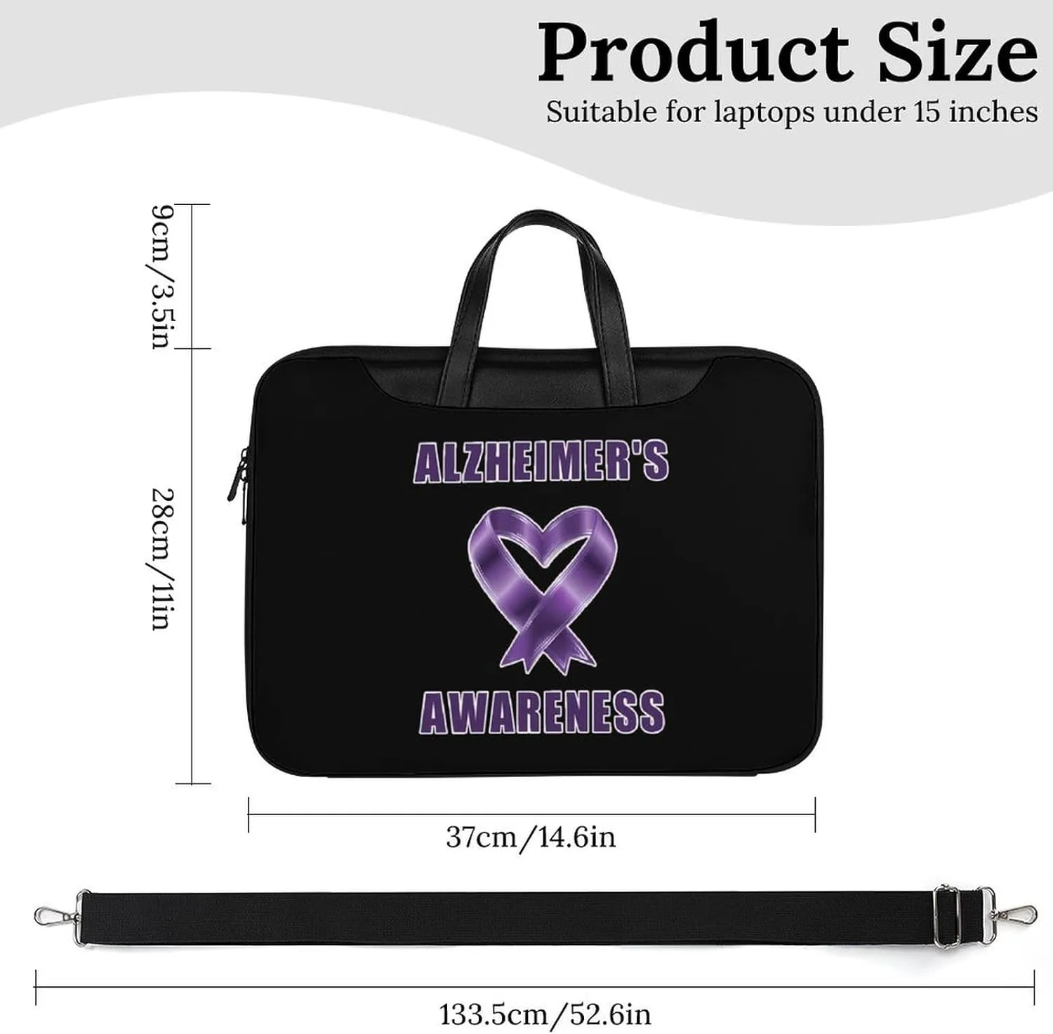 Alzheimer's Awareness Leather Bag Laptop Case Slim Water Resistant Computer Bags with Handle Briefcase for Work