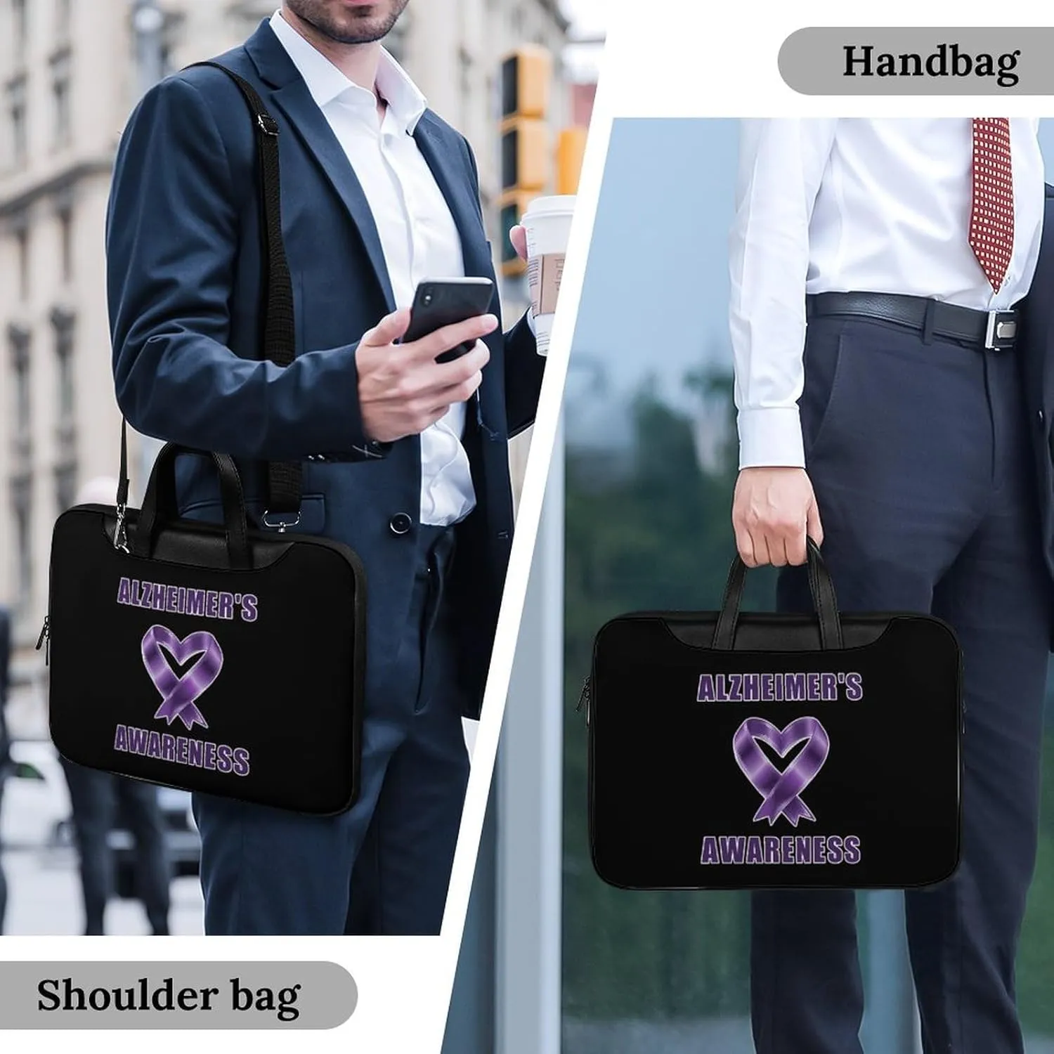 Alzheimer's Awareness Leather Bag Laptop Case Slim Water Resistant Computer Bags with Handle Briefcase for Work