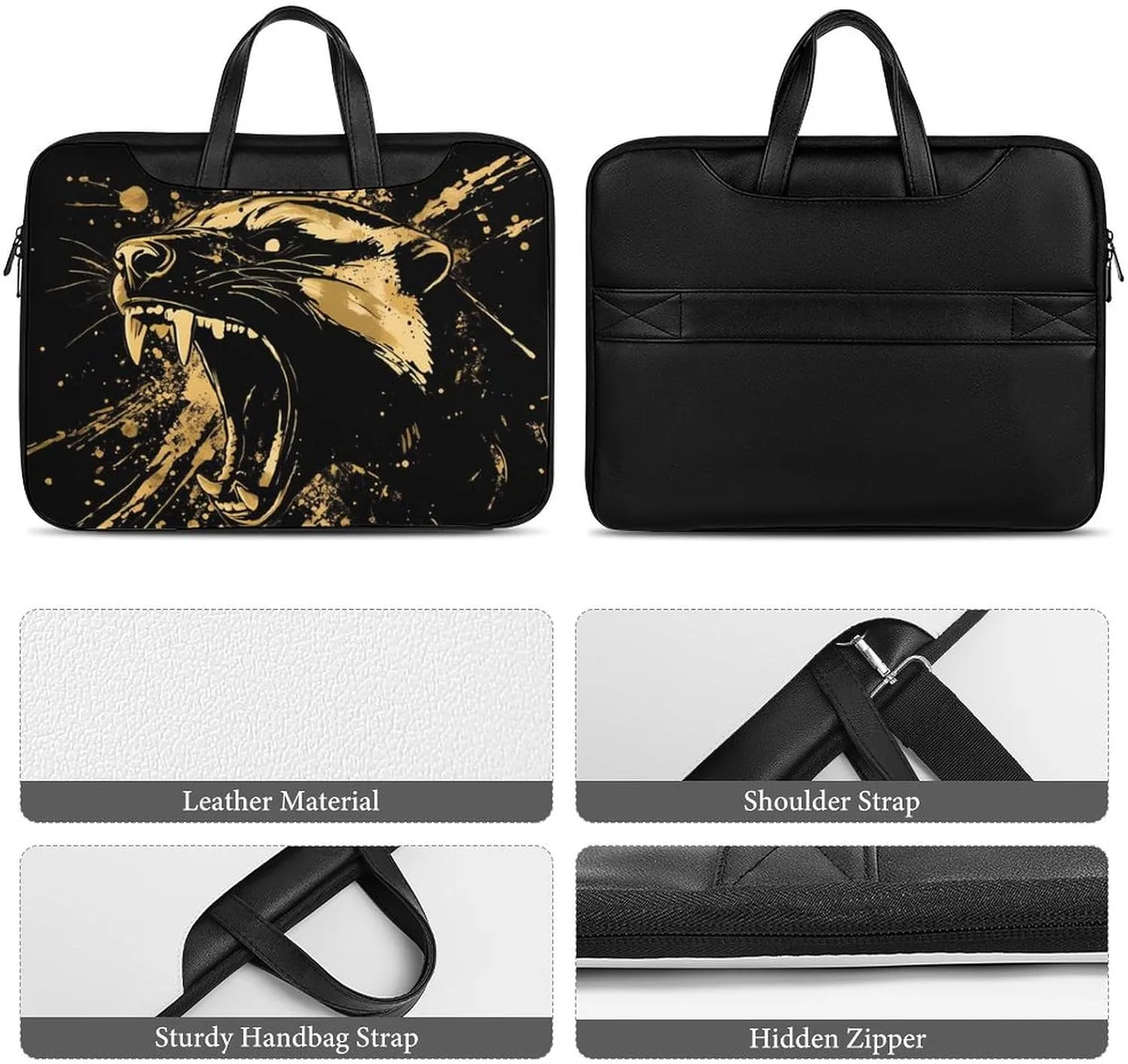 Anger Honey-Badger Roaring Leather Bag Laptop Case Slim Water Resistant Computer Bags with Handle Briefcase for Work