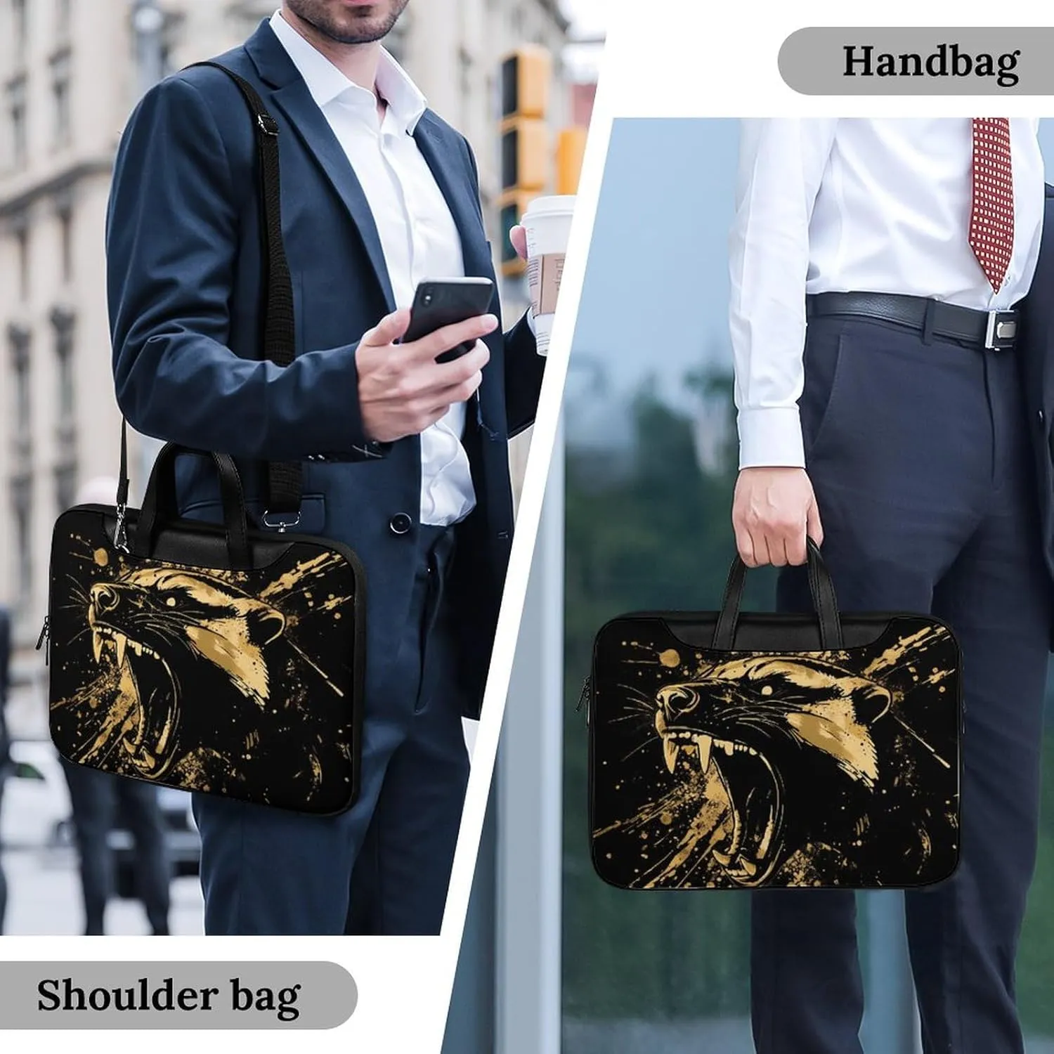 Anger Honey-Badger Roaring Leather Bag Laptop Case Slim Water Resistant Computer Bags with Handle Briefcase for Work