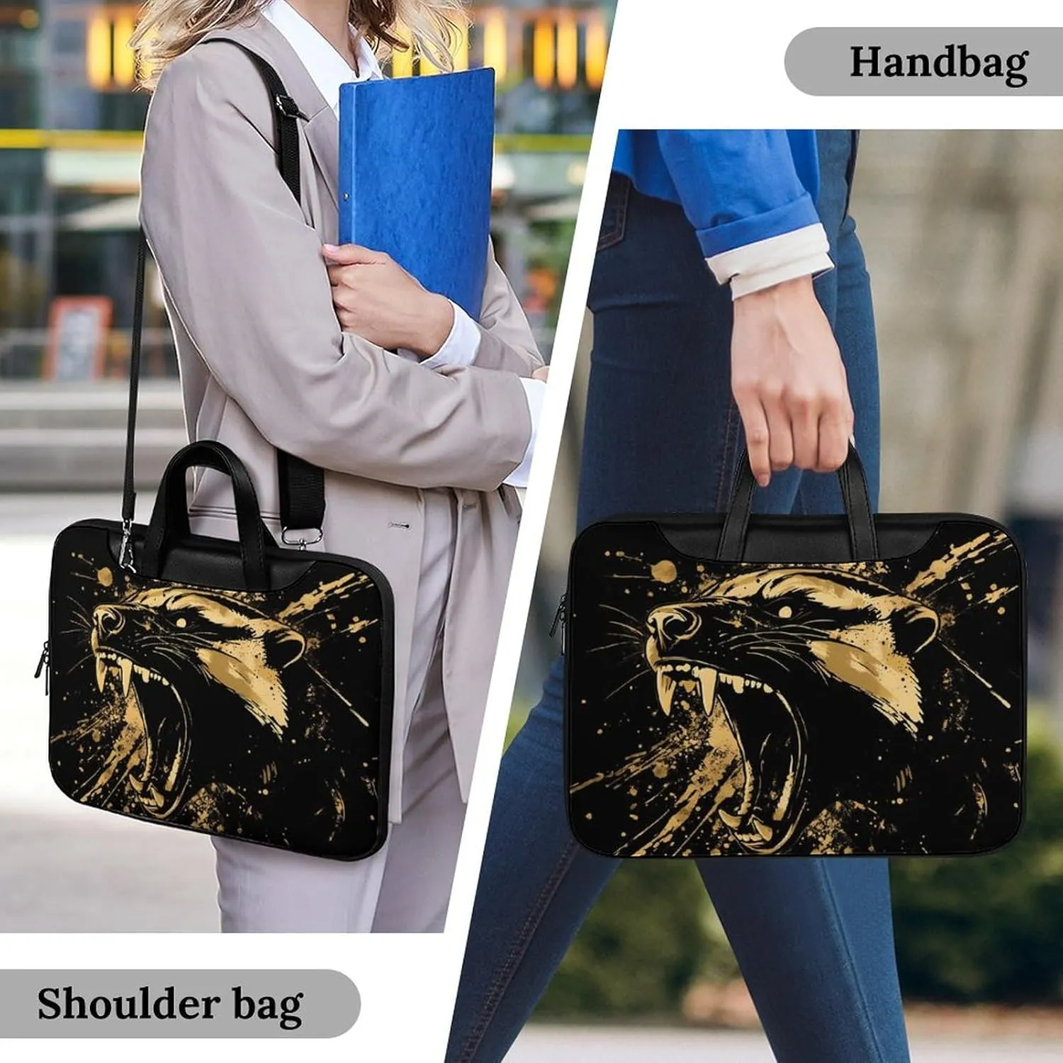 Anger Honey-Badger Roaring Leather Bag Laptop Case Slim Water Resistant Computer Bags with Handle Briefcase for Work