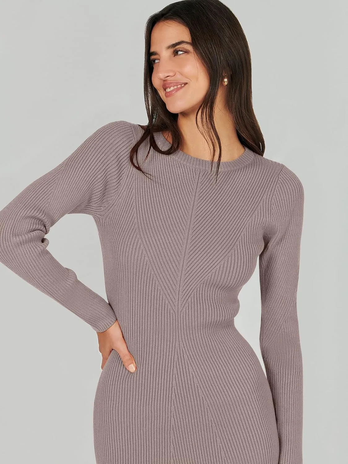 ANRABESS Women Long Sleeve Crewneck Sweater Dress Ribbed Knit Stretch Slim Fit Bodycon Midi Dresses Fall Fashion Outfits