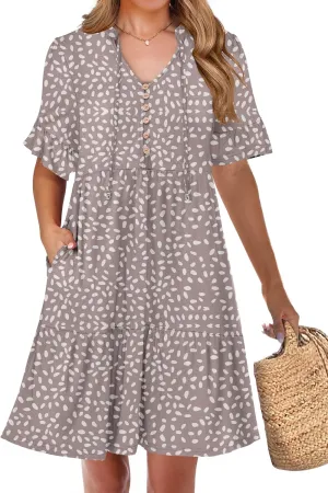 ANRABESS Womens Summer Casual Button Down Mini Dress Ruffle Short Sleeve V Neck Flowy A Line Tiered Beach Vacation Dresses