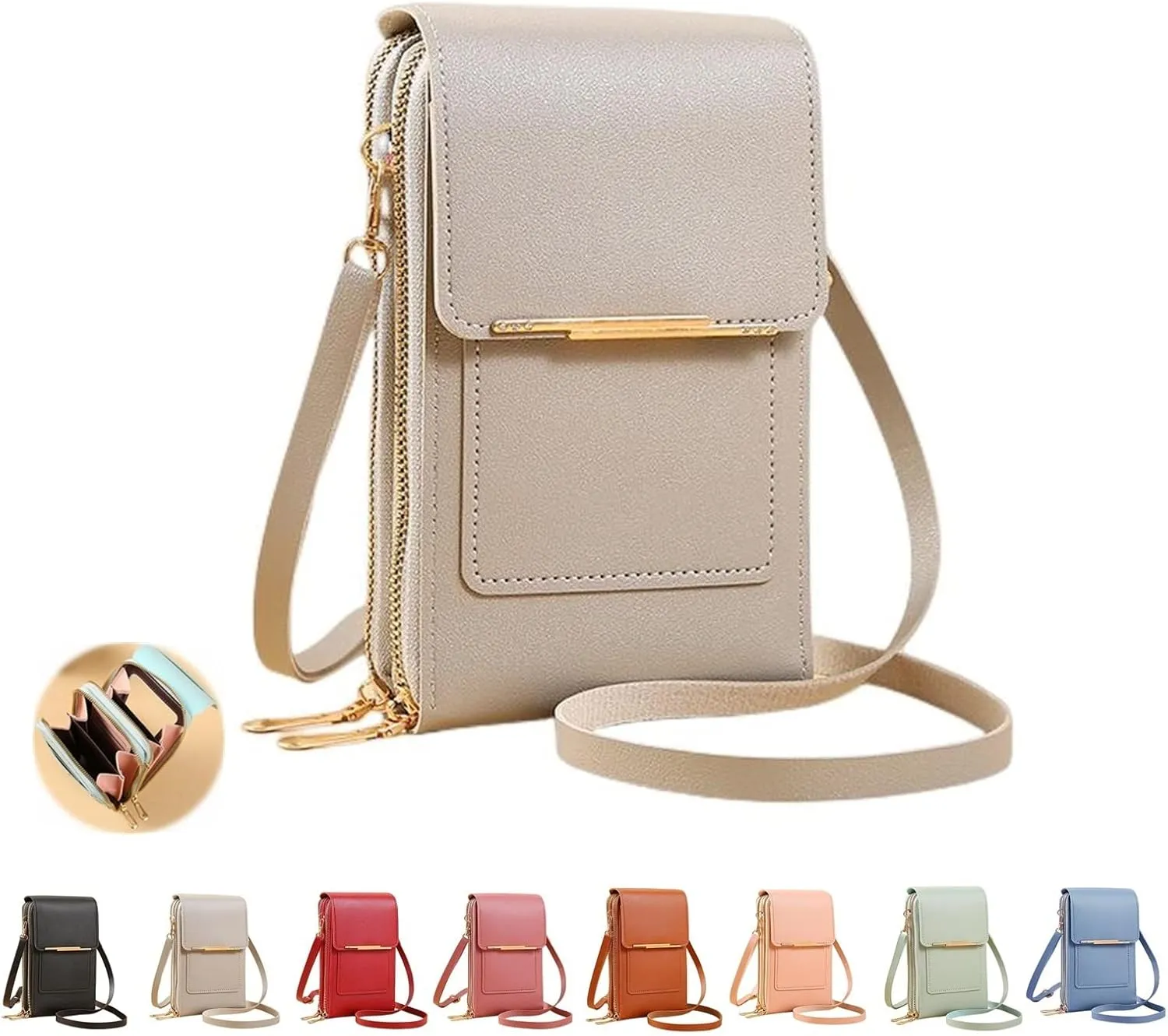 Anti-theft Leather Bag, Phone Crossbody Bags for Women, Touchscreen Phone Wallet PU Leather Crossbody Bag