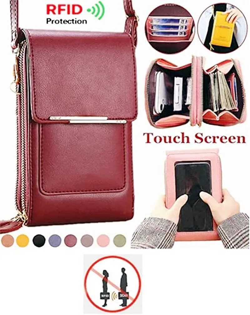 Anti-theft Leather Bag, Phone Crossbody Bags for Women, Touchscreen Phone Wallet PU Leather Crossbody Bag