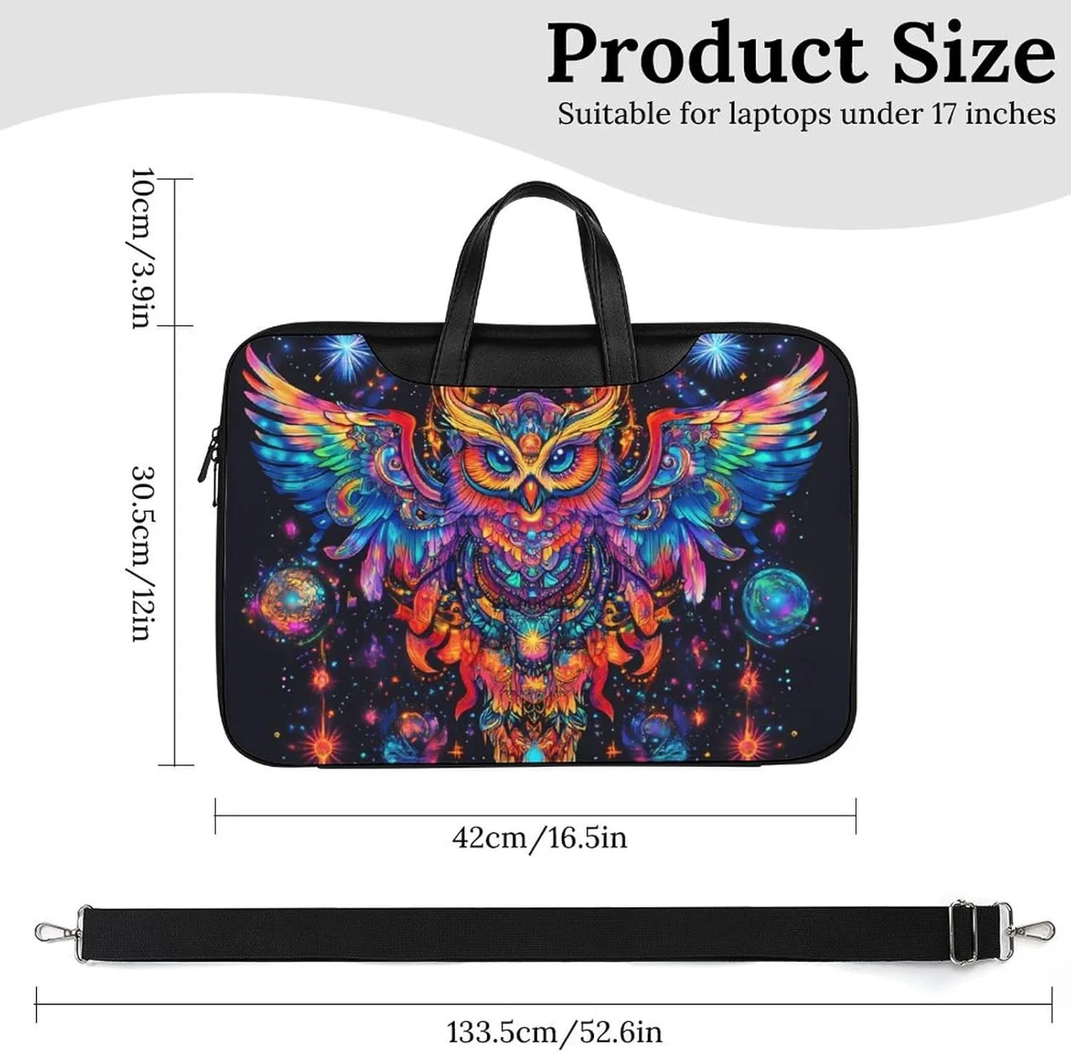 Astronomical Owl God Leather Bag Laptop Case Slim Water Resistant Computer Bags with Handle Briefcase for Work