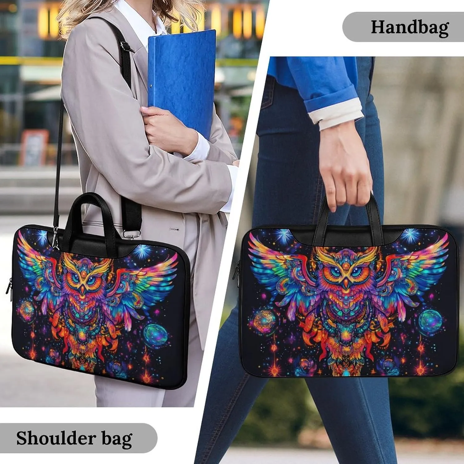 Astronomical Owl God Leather Bag Laptop Case Slim Water Resistant Computer Bags with Handle Briefcase for Work