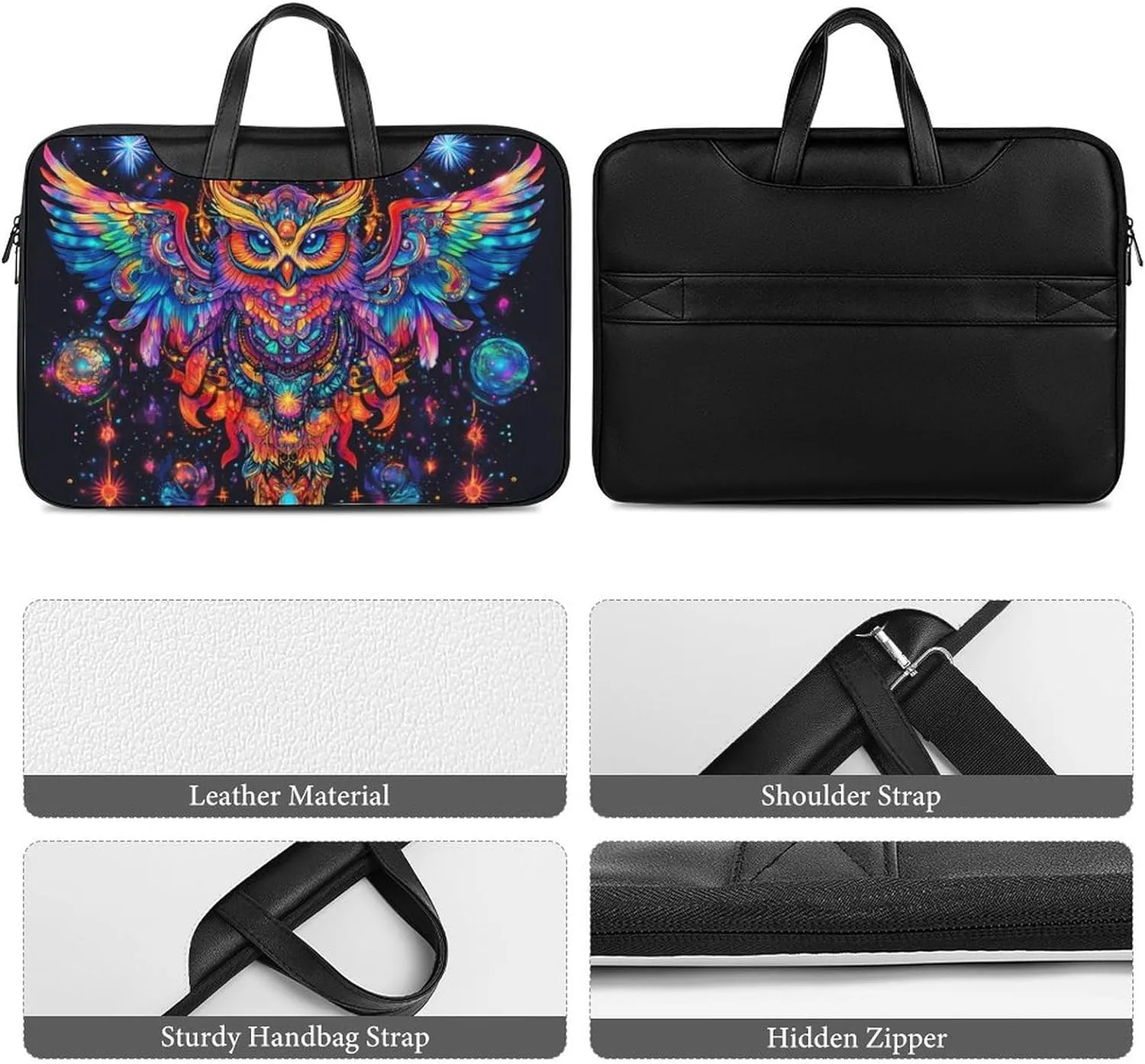Astronomical Owl God Leather Bag Laptop Case Slim Water Resistant Computer Bags with Handle Briefcase for Work