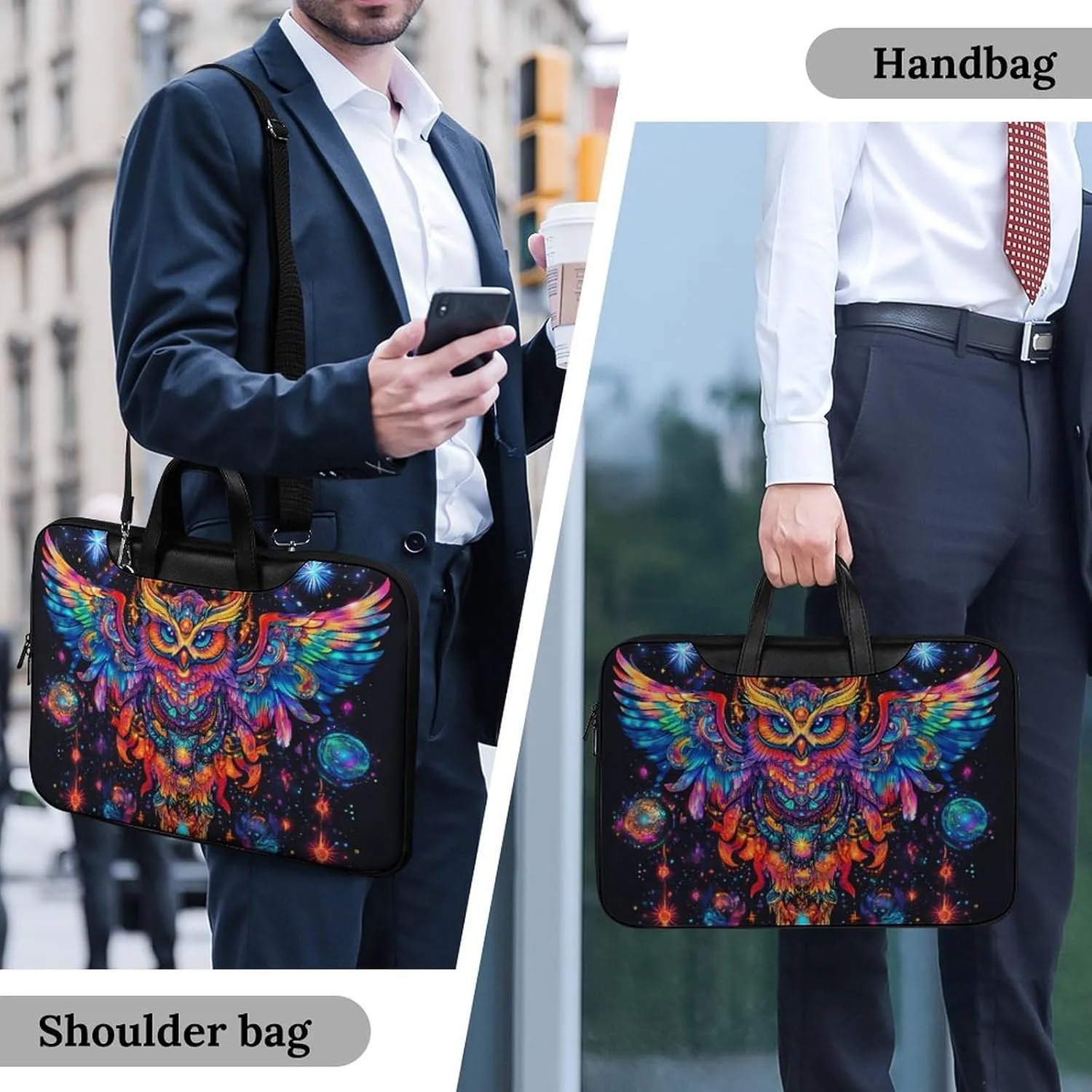 Astronomical Owl God Leather Bag Laptop Case Slim Water Resistant Computer Bags with Handle Briefcase for Work