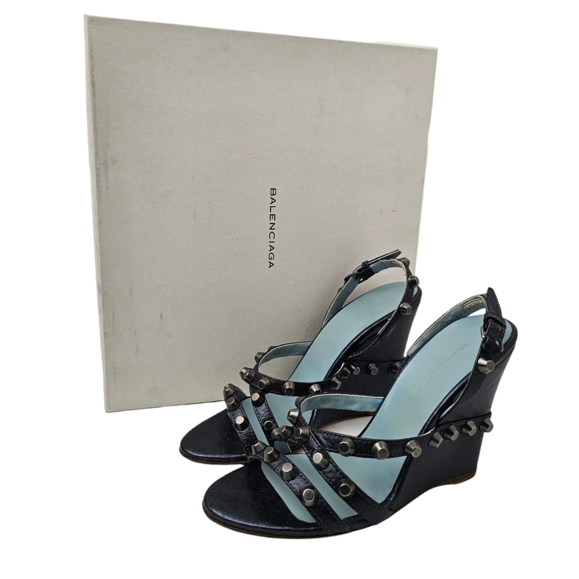 BALENCIAGA STUDDED WEDGE HEELED SANDALS EU 38/ UK 5