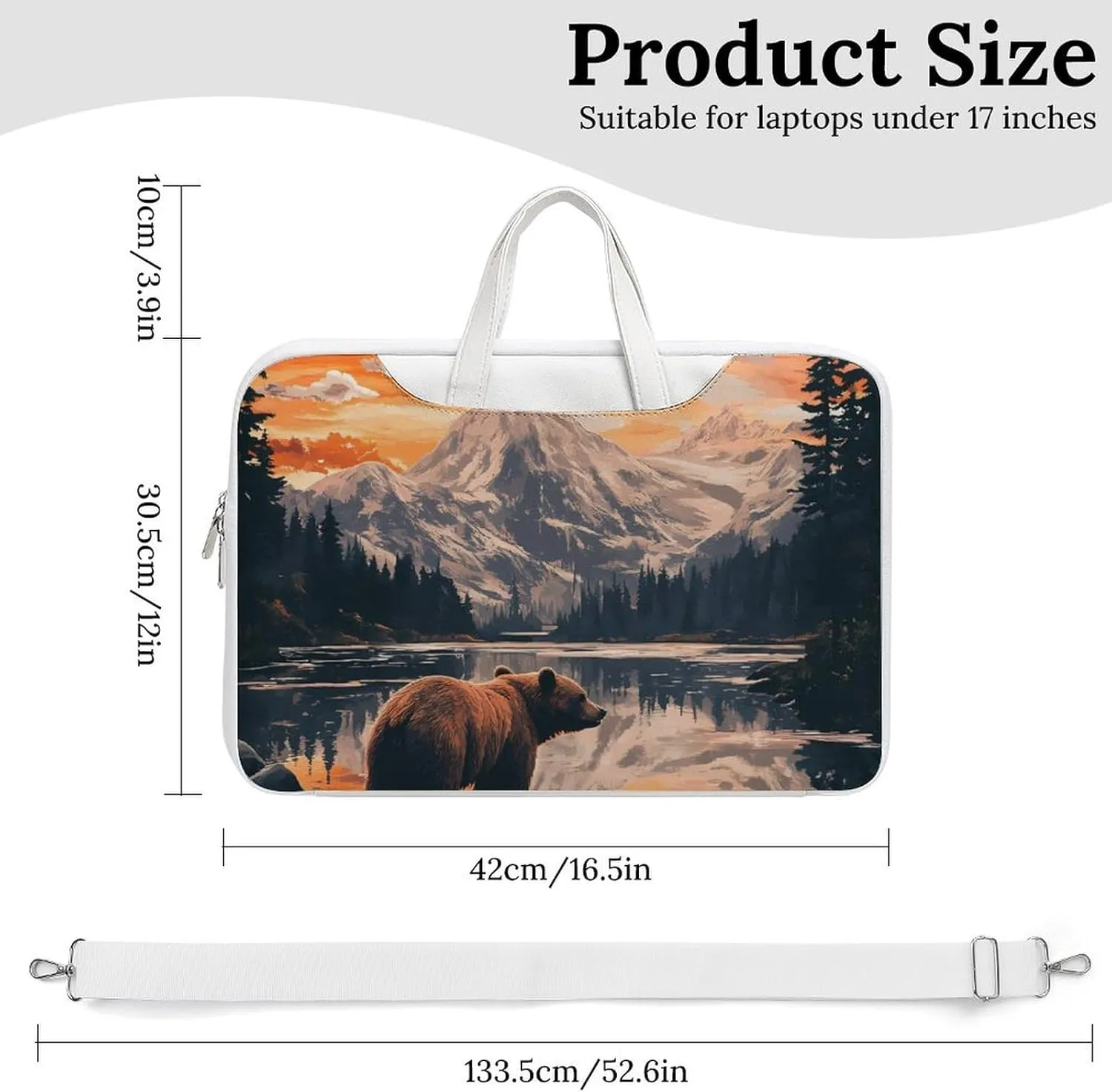 Bear Snow Mountain Sunset Leather Bag Laptop Case Slim Water Resistant Computer Bags with Handle Briefcase for Work