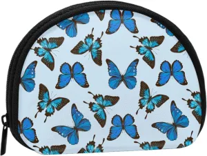 Blue Butterfly Coin Purse Mini Wallet Change Pouch Key Holder Zipper Small Cosmetic Makeup Storage Bags