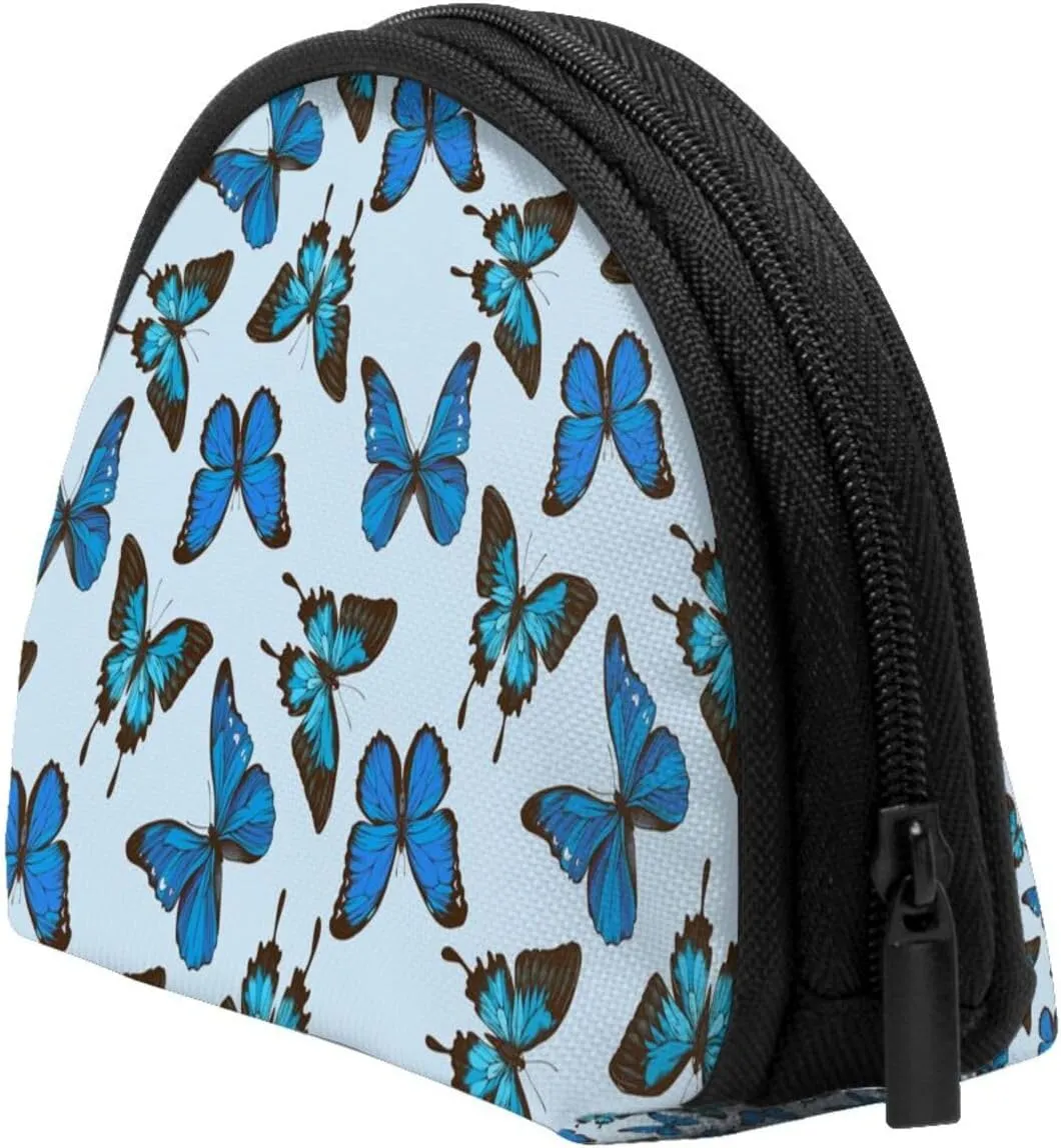 Blue Butterfly Coin Purse Mini Wallet Change Pouch Key Holder Zipper Small Cosmetic Makeup Storage Bags