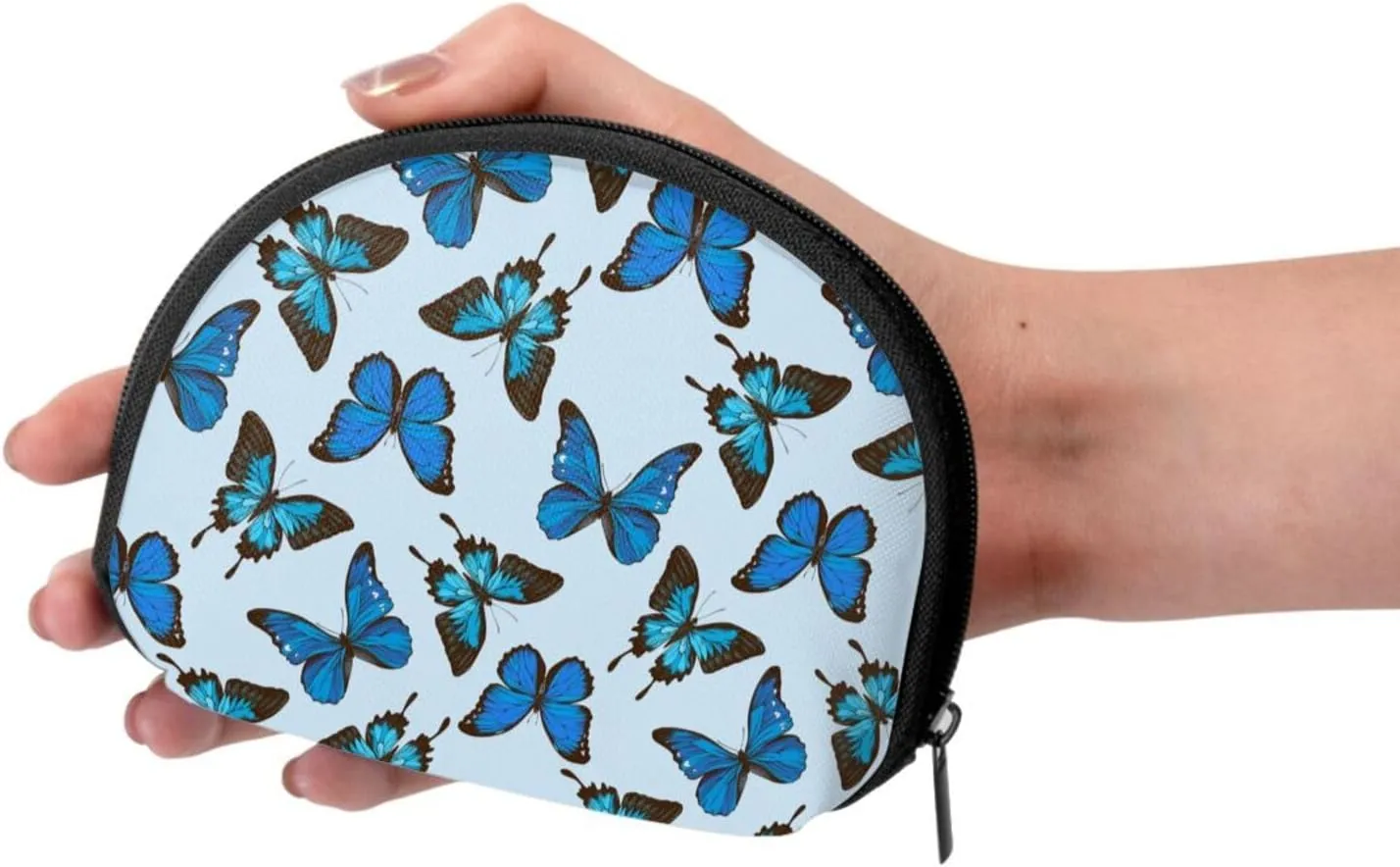 Blue Butterfly Coin Purse Mini Wallet Change Pouch Key Holder Zipper Small Cosmetic Makeup Storage Bags