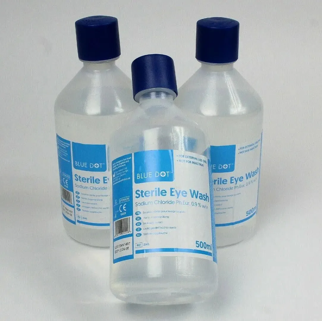 BLUE DOT Sterile Eye Wash Solution 500ml Bottle (10 x 500ml Bottles)