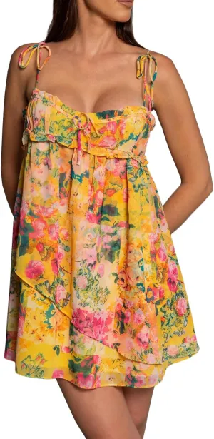 Boho Floral Mini Dress Women Flowy Babydoll Short Dress Teen Girls Cute Y2k Yellow Flower Summer Dresses