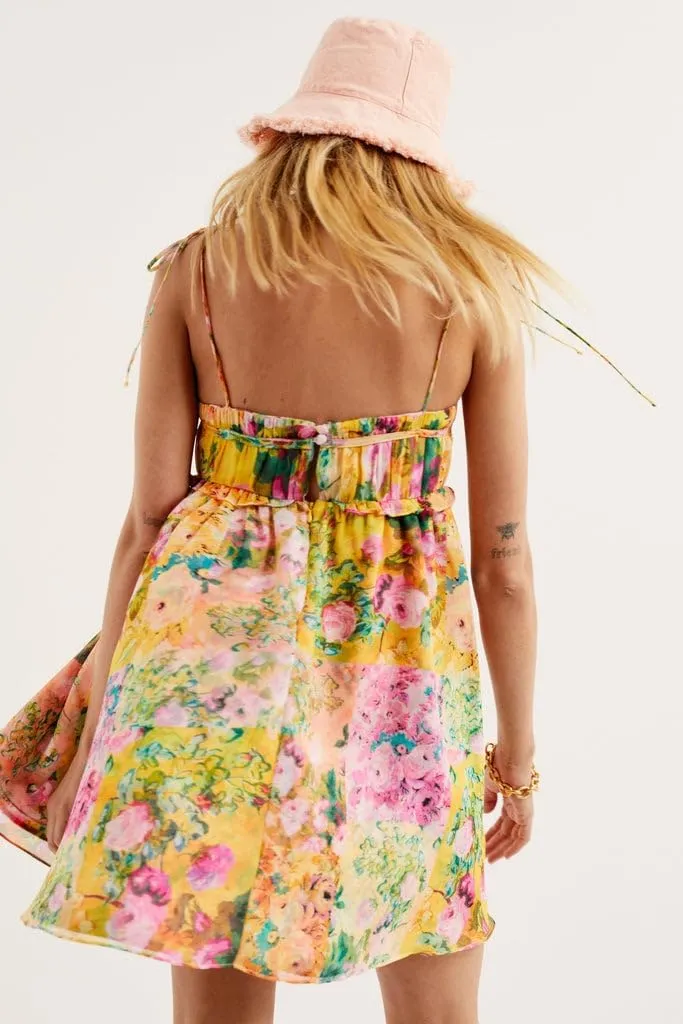 Boho Floral Mini Dress Women Flowy Babydoll Short Dress Teen Girls Cute Y2k Yellow Flower Summer Dresses