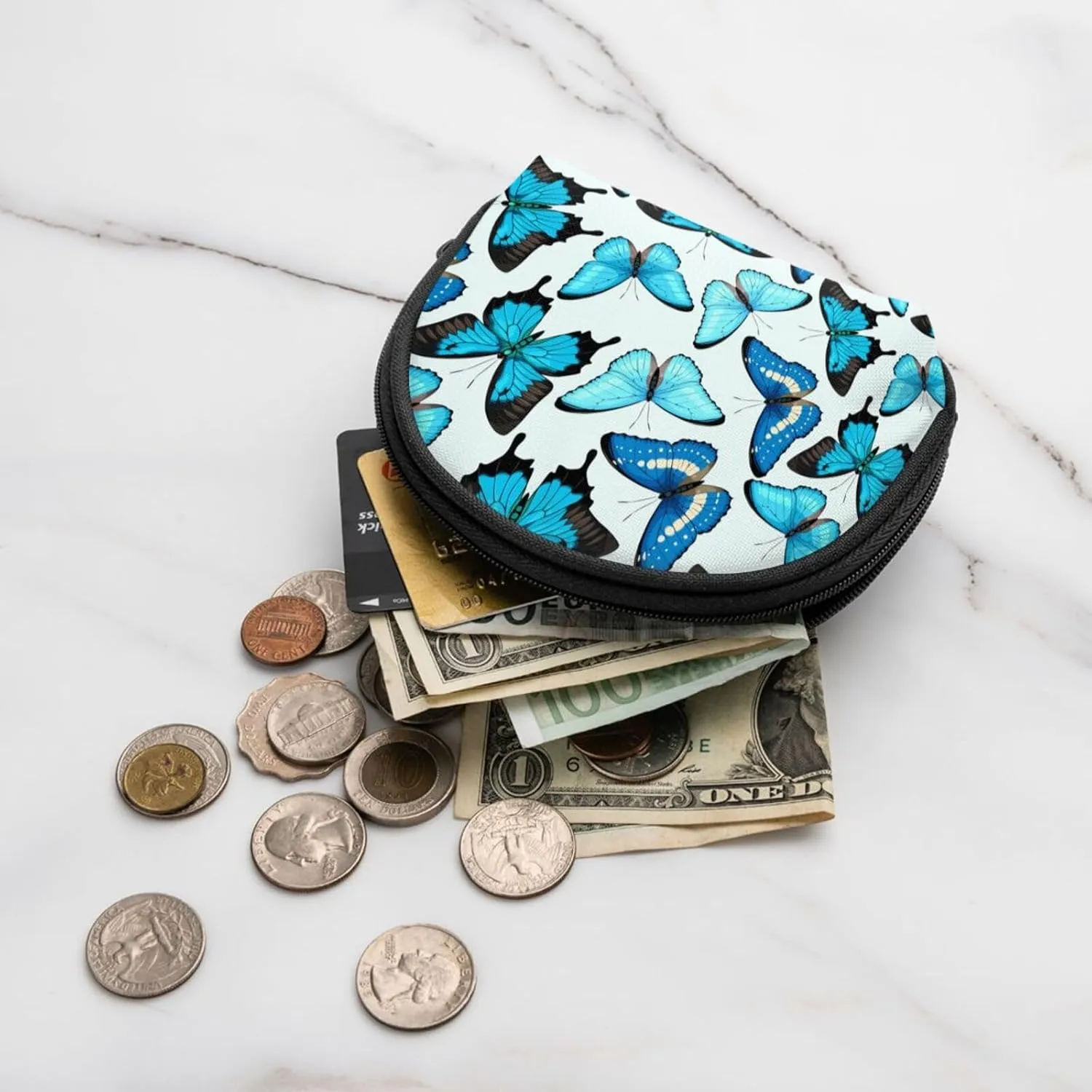 Butterfly Coin Purse Mini Wallet Change Pouch Key Holder Zipper Small Cosmetic Makeup Storage Bags